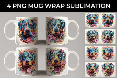 3D Floral Fantasy Rottweiler Mug Sublimation PNG Bundle Free For Commercial Use Sublimation Sintegra 