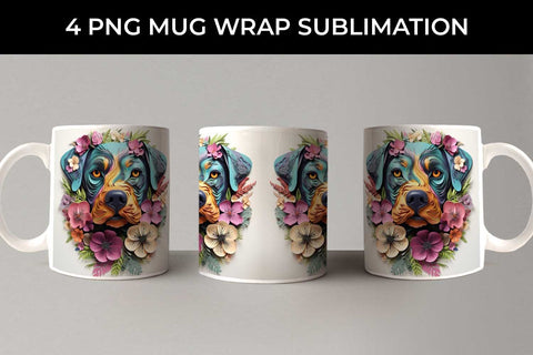 3D Floral Fantasy Rottweiler Mug Sublimation PNG Bundle Free For Commercial Use Sublimation Sintegra 