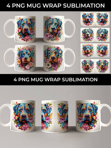 3D Floral Fantasy Rottweiler Mug Sublimation PNG Bundle Free For Commercial Use Sublimation Sintegra 