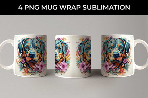 3D Floral Fantasy Rottweiler Mug Sublimation PNG Bundle Free For Commercial Use Sublimation Sintegra 