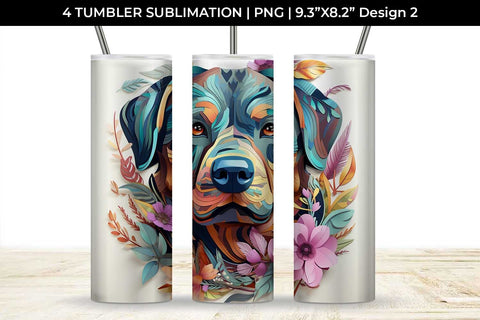 3d Floral Fantasy Rottweiler Tumbler Wrap Sublimation PNG Bundle Free For Commercial Use Sublimation Sintegra 