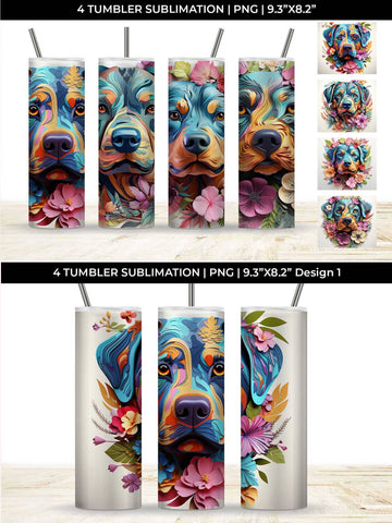 3d Floral Fantasy Rottweiler Tumbler Wrap Sublimation PNG Bundle Free For Commercial Use Sublimation Sintegra 