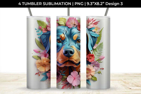 3d Floral Fantasy Rottweiler Tumbler Wrap Sublimation PNG Bundle Free For Commercial Use Sublimation Sintegra 