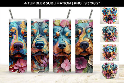 3d Floral Fantasy Rottweiler Tumbler Wrap Sublimation PNG Bundle Free For Commercial Use Sublimation Sintegra 