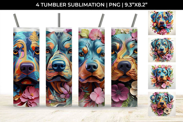 3d Floral Fantasy Rottweiler Tumbler Wrap Sublimation PNG Bundle Free For Commercial Use Sublimation Sintegra 