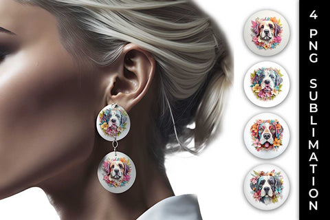 3D Floral Fantasy Saint Bernard Earrings Sublimation PNG Bundle Free For Commercial Use Sublimation Sintegra 