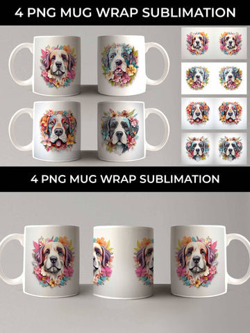 3D Floral Fantasy Saint Bernard Mug Sublimation PNG Bundle Free For Commercial Use Sublimation Sintegra 