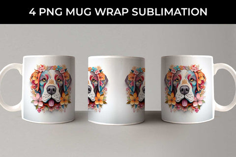 3D Floral Fantasy Saint Bernard Mug Sublimation PNG Bundle Free For Commercial Use Sublimation Sintegra 