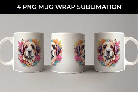 3D Floral Fantasy Saint Bernard Mug Sublimation PNG Bundle Free For Commercial Use Sublimation Sintegra 