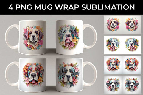 3D Floral Fantasy Saint Bernard Mug Sublimation PNG Bundle Free For Commercial Use Sublimation Sintegra 