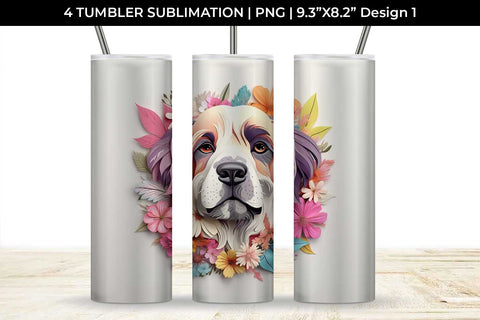 3d Floral Fantasy Saint Bernard Tumbler Wrap Sublimation PNG Bundle Free For Commercial Use Sublimation Sintegra 