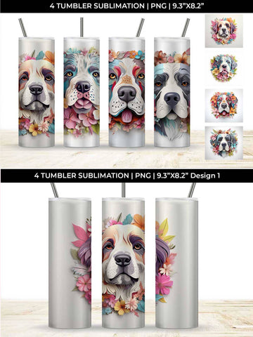 3d Floral Fantasy Saint Bernard Tumbler Wrap Sublimation PNG Bundle Free For Commercial Use Sublimation Sintegra 