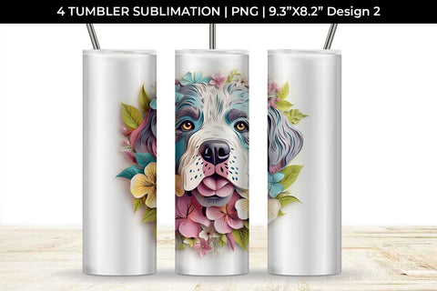 3d Floral Fantasy Saint Bernard Tumbler Wrap Sublimation PNG Bundle Free For Commercial Use Sublimation Sintegra 