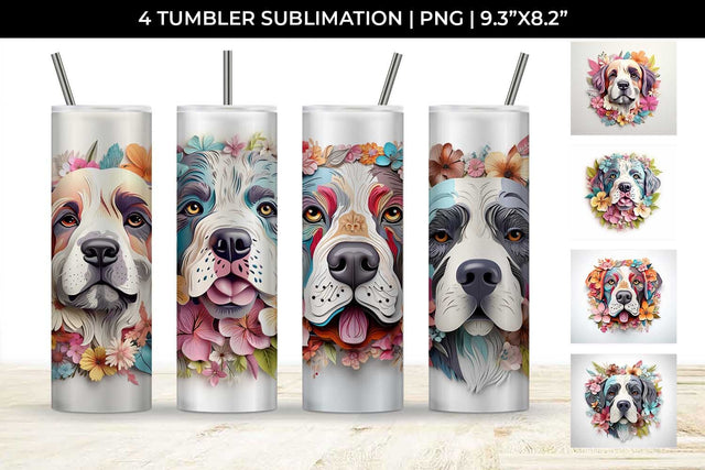 3d Floral Fantasy Saint Bernard Tumbler Wrap Sublimation PNG Bundle Free For Commercial Use Sublimation Sintegra 
