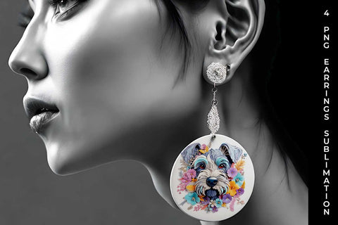 3D Floral Fantasy Schnauzer Earrings Sublimation PNG Bundle Free For Commercial Use Sublimation Sintegra 