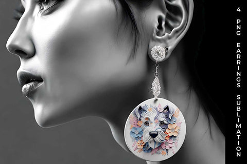 3D Floral Fantasy Schnauzer Earrings Sublimation PNG Bundle Free For Commercial Use Sublimation Sintegra 