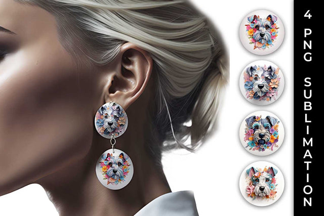3D Floral Fantasy Schnauzer Earrings Sublimation PNG Bundle Free For Commercial Use Sublimation Sintegra 