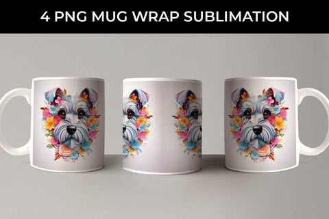 3D Floral Fantasy Schnauzer Mug Sublimation PNG Bundle Free For Commercial Use Sublimation Sintegra 