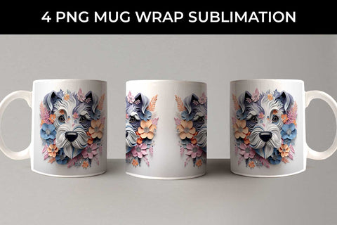3D Floral Fantasy Schnauzer Mug Sublimation PNG Bundle Free For Commercial Use Sublimation Sintegra 