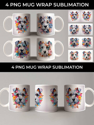 3D Floral Fantasy Schnauzer Mug Sublimation PNG Bundle Free For Commercial Use Sublimation Sintegra 