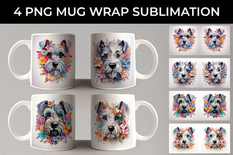 3D Floral Fantasy Schnauzer Mug Sublimation PNG Bundle Free For Commercial Use Sublimation Sintegra 