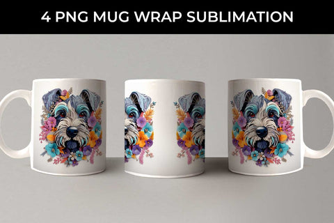 3D Floral Fantasy Schnauzer Mug Sublimation PNG Bundle Free For Commercial Use Sublimation Sintegra 