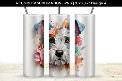 3d Floral Fantasy Schnauzer Tumbler Wrap Sublimation PNG Bundle Free For Commercial Use Sublimation Sintegra 