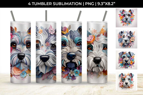 3d Floral Fantasy Schnauzer Tumbler Wrap Sublimation PNG Bundle Free For Commercial Use Sublimation Sintegra 