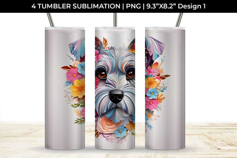 3d Floral Fantasy Schnauzer Tumbler Wrap Sublimation PNG Bundle Free For Commercial Use Sublimation Sintegra 