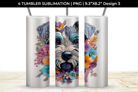 3d Floral Fantasy Schnauzer Tumbler Wrap Sublimation PNG Bundle Free For Commercial Use Sublimation Sintegra 