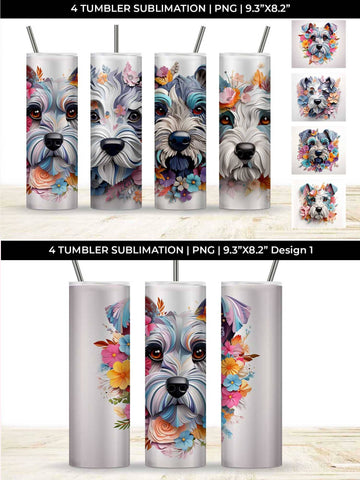 3d Floral Fantasy Schnauzer Tumbler Wrap Sublimation PNG Bundle Free For Commercial Use Sublimation Sintegra 