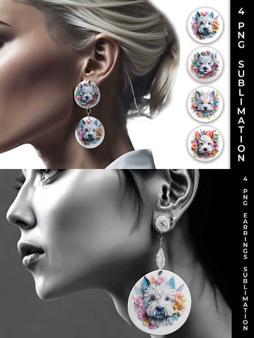 3D Floral Fantasy Westie Earrings Sublimation PNG Bundle Free For Commercial Use Sublimation Sintegra 