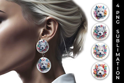 3D Floral Fantasy Westie Earrings Sublimation PNG Bundle Free For Commercial Use Sublimation Sintegra 