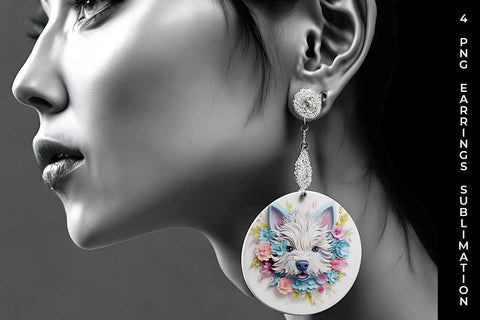 3D Floral Fantasy Westie Earrings Sublimation PNG Bundle Free For Commercial Use Sublimation Sintegra 