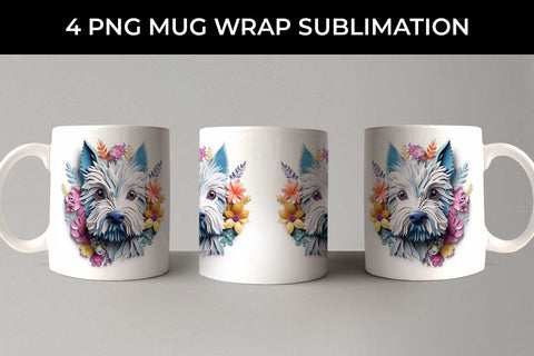 3D Floral Fantasy Westie Mug Sublimation PNG Bundle Free For Commercial Use Sublimation Sintegra 