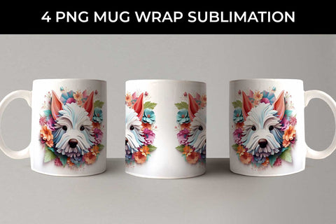 3D Floral Fantasy Westie Mug Sublimation PNG Bundle Free For Commercial Use Sublimation Sintegra 