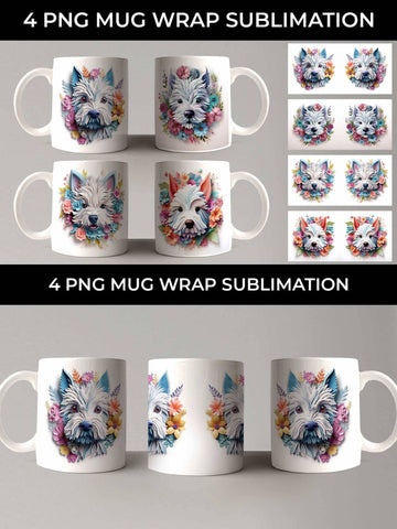 3D Floral Fantasy Westie Mug Sublimation PNG Bundle Free For Commercial Use Sublimation Sintegra 