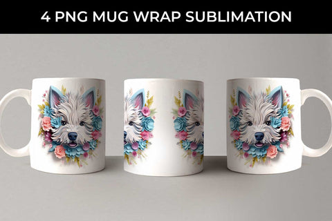 3D Floral Fantasy Westie Mug Sublimation PNG Bundle Free For Commercial Use Sublimation Sintegra 