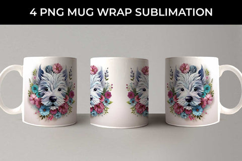 3D Floral Fantasy Westie Mug Sublimation PNG Bundle Free For Commercial Use Sublimation Sintegra 
