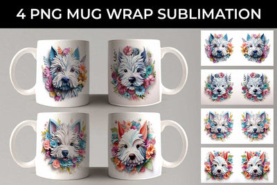 3D Floral Fantasy Westie Mug Sublimation PNG Bundle Free For Commercial Use Sublimation Sintegra 