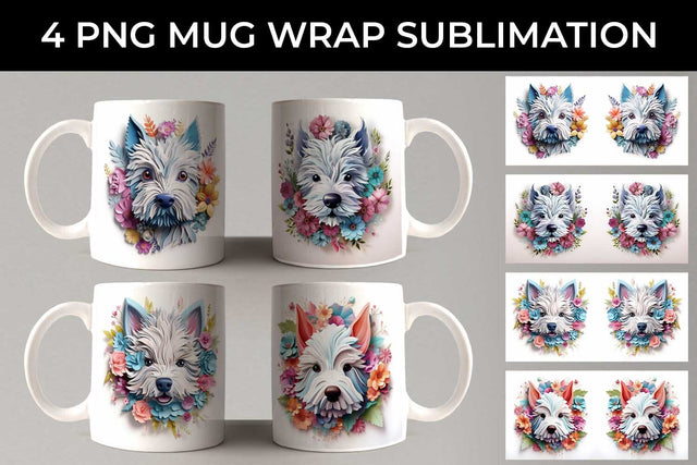 3D Floral Fantasy Westie Mug Sublimation PNG Bundle Free For Commercial Use Sublimation Sintegra 