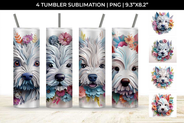 3d Floral Fantasy Westie Tumbler Wrap Sublimation PNG Bundle Free For Commercial Use Sublimation Sintegra 