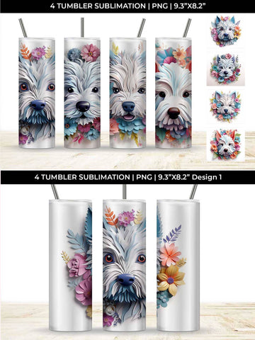 3d Floral Fantasy Westie Tumbler Wrap Sublimation PNG Bundle Free For Commercial Use Sublimation Sintegra 