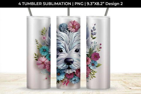 3d Floral Fantasy Westie Tumbler Wrap Sublimation PNG Bundle Free For Commercial Use Sublimation Sintegra 