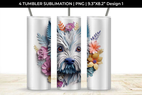 3d Floral Fantasy Westie Tumbler Wrap Sublimation PNG Bundle Free For Commercial Use Sublimation Sintegra 