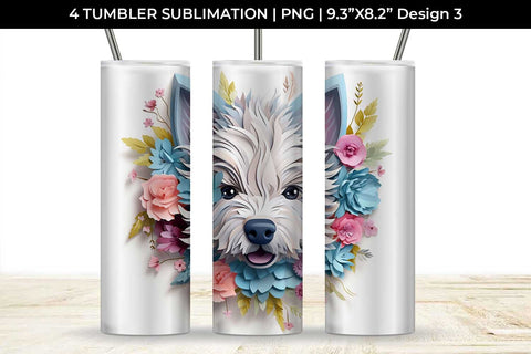 3d Floral Fantasy Westie Tumbler Wrap Sublimation PNG Bundle Free For Commercial Use Sublimation Sintegra 
