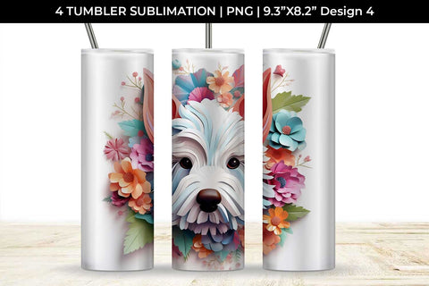 3d Floral Fantasy Westie Tumbler Wrap Sublimation PNG Bundle Free For Commercial Use Sublimation Sintegra 