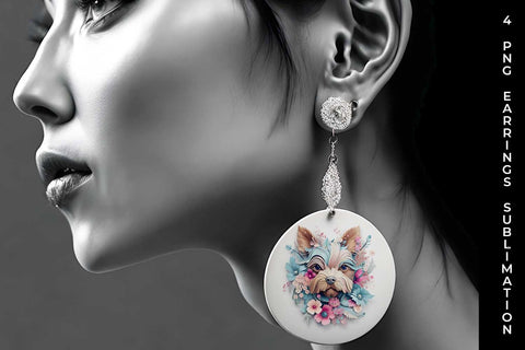 3D Floral Fantasy Yorkshire Terrier Earrings Sublimation PNG Bundle Free For Commercial Use Sublimation Sintegra 