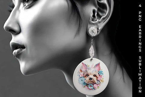 3D Floral Fantasy Yorkshire Terrier Earrings Sublimation PNG Bundle Free For Commercial Use Sublimation Sintegra 