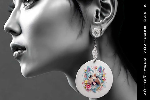 3D Floral Fantasy Yorkshire Terrier Earrings Sublimation PNG Bundle Free For Commercial Use Sublimation Sintegra 
